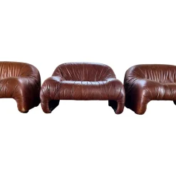 Bonanza Sessel aus braunem Leder von Tobia & Afra Scarpa für C & B Italia, 1970er, 3er Set