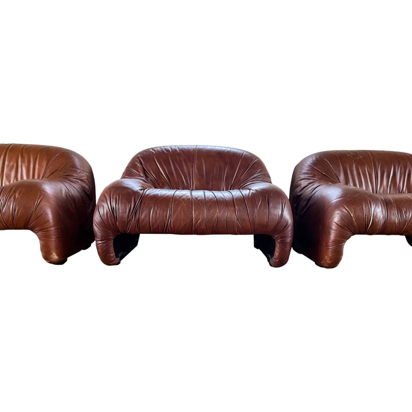 Bonanza Sessel aus braunem Leder von Tobia & Afra Scarpa für C & B Italia, 1970er, 3er Set