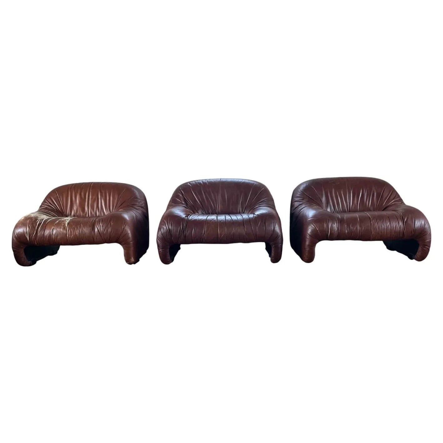 Bonanza Sessel aus braunem Leder von Tobia & Afra Scarpa für C & B Italia, 1970er, 3er Set