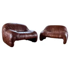 Bonanza Sessel aus braunem Leder von Tobia & Afra Scarpa für C & B Italia, 1970er, 3er Set