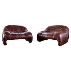 Bonanza Sessel aus braunem Leder von Tobia & Afra Scarpa für C & B Italia, 1970er, 3er Set