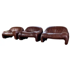 Bonanza Sessel aus braunem Leder von Tobia & Afra Scarpa für C & B Italia, 1970er, 3er Set