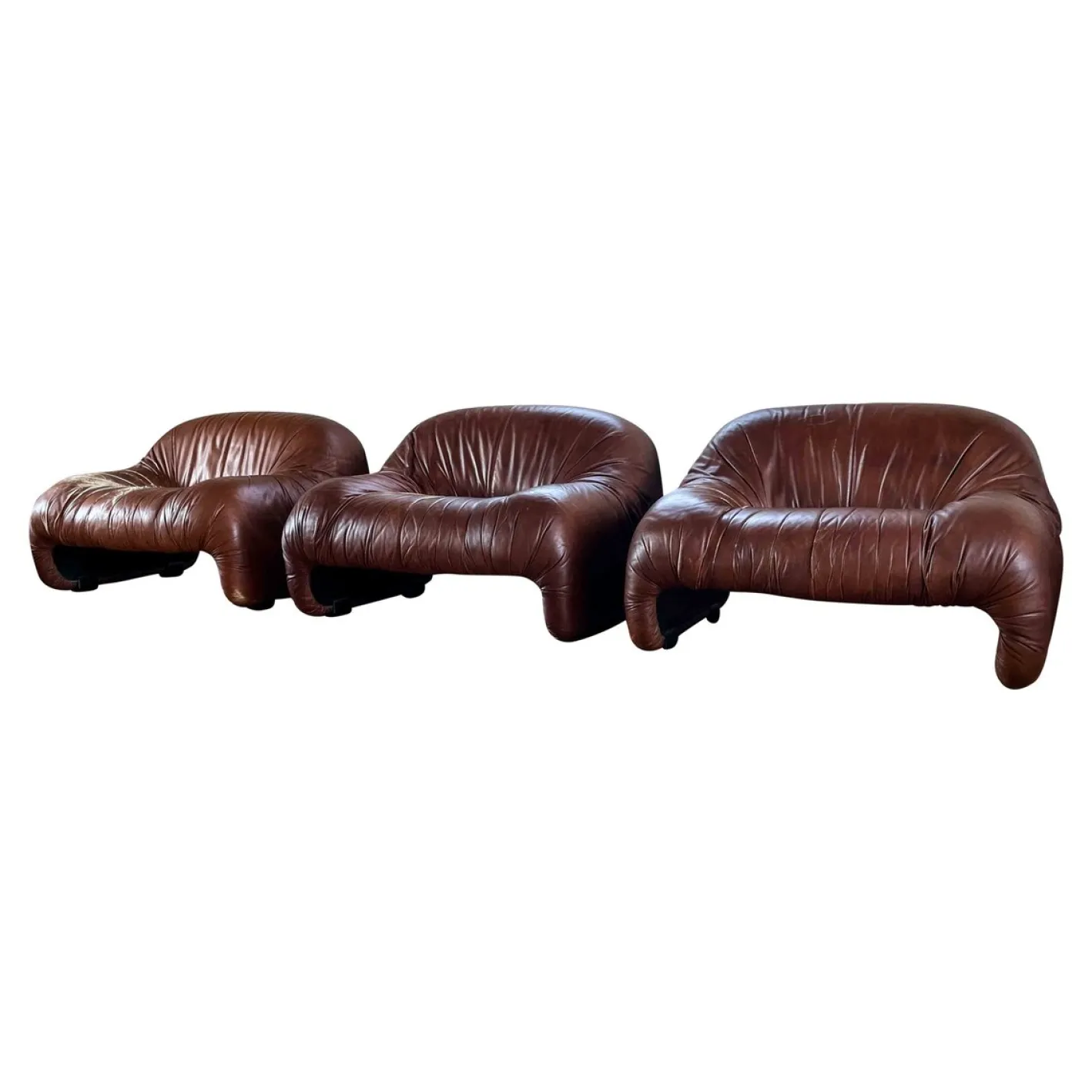 Bonanza Sessel aus braunem Leder von Tobia & Afra Scarpa für C & B Italia, 1970er, 3er Set
