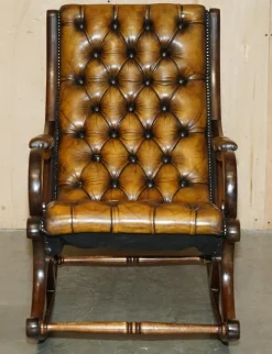 Brauner Vintage Chesterfield Schaukelsessel aus Leder