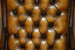 Brauner Vintage Chesterfield Schaukelsessel aus Leder