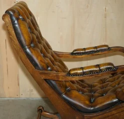 Brauner Vintage Chesterfield Schaukelsessel aus Leder