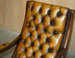 Brauner Vintage Chesterfield Schaukelsessel aus Leder