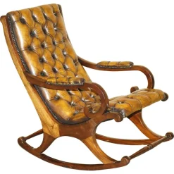 Brauner Vintage Chesterfield Schaukelsessel aus Leder