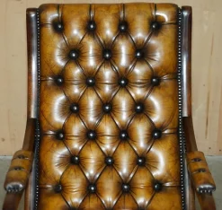 Brauner Vintage Chesterfield Schaukelsessel aus Leder