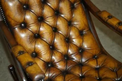Brauner Vintage Chesterfield Schaukelsessel aus Leder