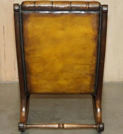 Brauner Vintage Chesterfield Schaukelsessel aus Leder