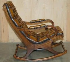 Brauner Vintage Chesterfield Schaukelsessel aus Leder