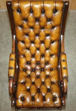 Brauner Vintage Chesterfield Schaukelsessel aus Leder