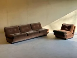 Braunes Samtsofa & Sessel von Paolo Caliari für Cassina, 1960er