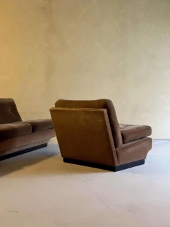 Braunes Samtsofa & Sessel von Paolo Caliari für Cassina, 1960er
