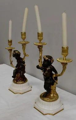Bronze Kerzenständer, 19. Jh., 2er Set