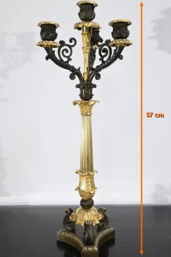 Bronze Kerzenständer mit doppelter Patina, Frühes 19. Jh., 2er Set