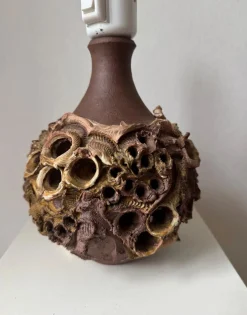 Brutalistische dänische Vintage Tischlampe aus Steingut von Bodil Marie Nielsen, 1970er