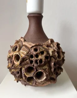 Brutalistische dänische Vintage Tischlampe aus Steingut von Bodil Marie Nielsen, 1970er