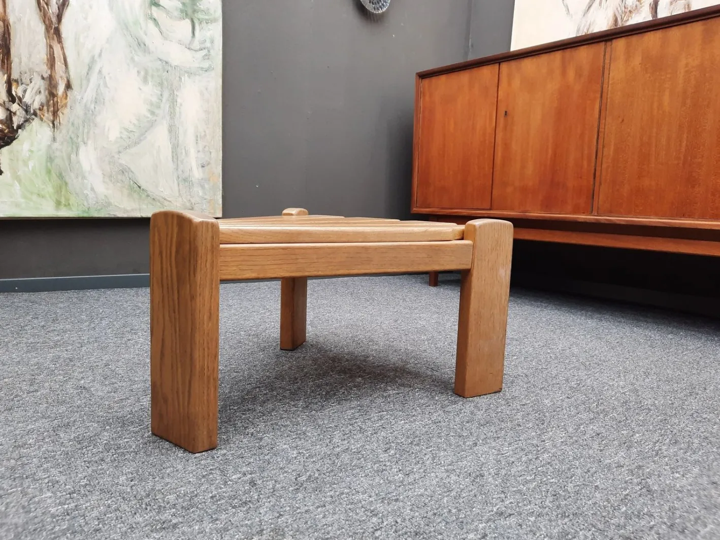 Brutalistische Eichenholzsessel und -fußhocker von Awa Holland für Awa Meubelfabriek, 1979, 4er-Set