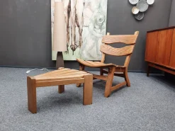 Brutalistische Eichenholzsessel und -fußhocker von Awa Holland für Awa Meubelfabriek, 1979, 4er-Set