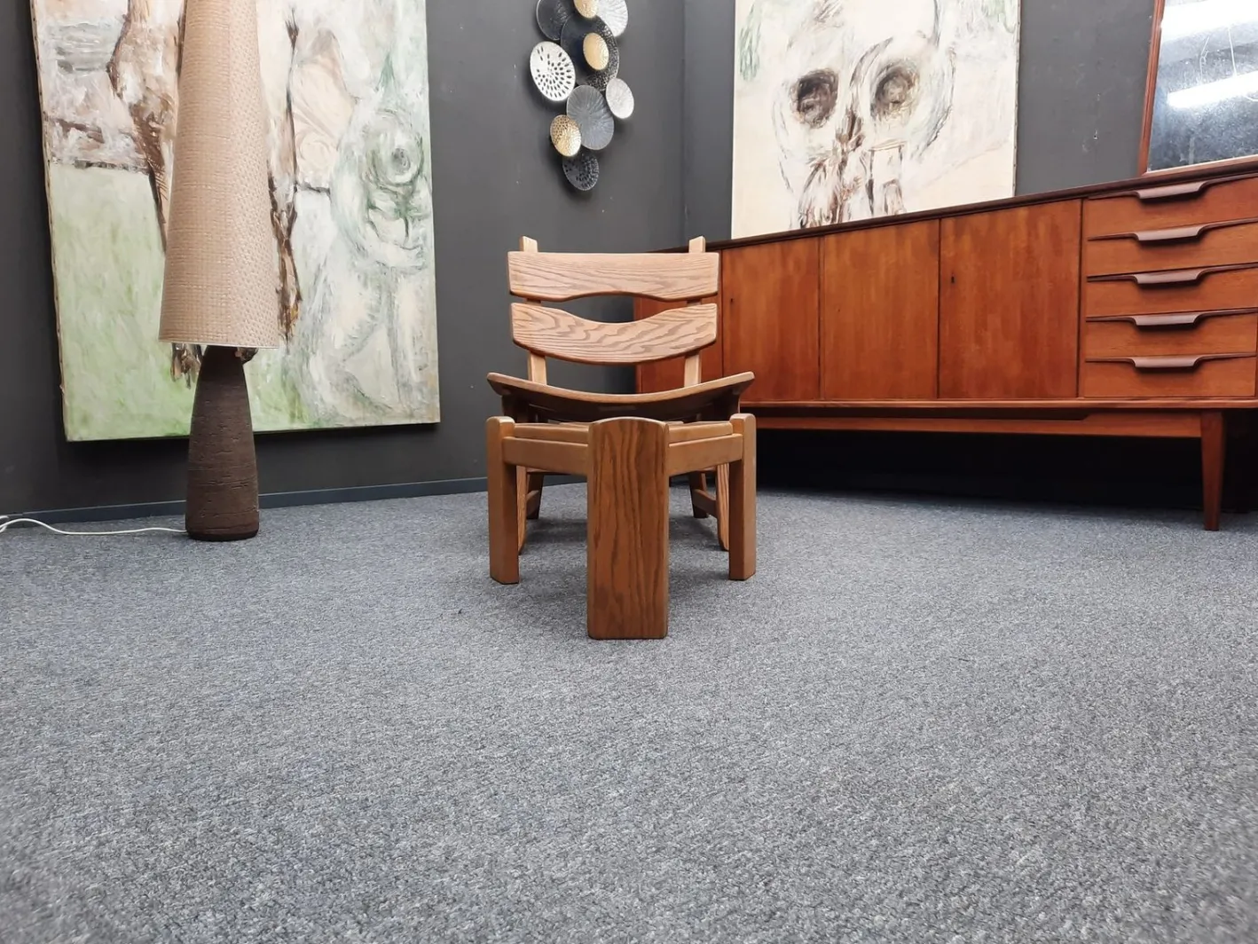 Brutalistische Eichenholzsessel und -fußhocker von Awa Holland für Awa Meubelfabriek, 1979, 4er-Set