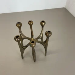 Brutalistischer deutscher Mid-Century Kerzenhalter aus Bronze von Michael Harjes, 1960er