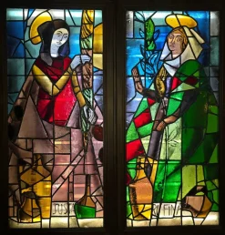 Buntglasplatten mit Saint Justa und Saint Rufina Motiven, 1860er, 2er Set