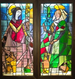 Buntglasplatten mit Saint Justa und Saint Rufina Motiven, 1860er, 2er Set