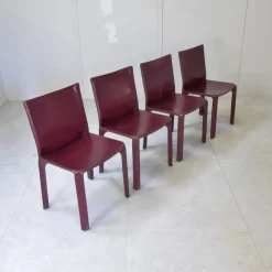 Cab 412 Stühle aus burgunderrotem Leder von Mario Bellini für Cassina, 1970er, 4er Set
