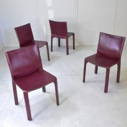 Cab 412 Stühle aus burgunderrotem Leder von Mario Bellini für Cassina, 1970er, 4er Set
