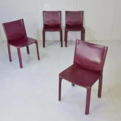 Cab 412 Stühle aus burgunderrotem Leder von Mario Bellini für Cassina, 1970er, 4er Set