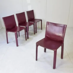 Cab 412 Stühle aus burgunderrotem Leder von Mario Bellini für Cassina, 1970er, 4er Set