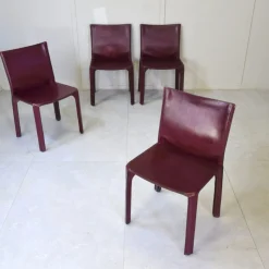 Cab 412 Stühle aus burgunderrotem Leder von Mario Bellini für Cassina, 1970er, 4er Set