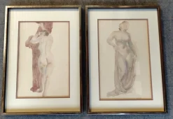Camille Roche, Akte von vorne und hinten, 1920er-1940er, Aquarelle, 2er Set
