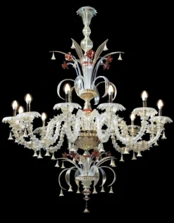 Ca Rezzonico III 12 Leuchten Vergoldeter Kronleuchter & Murano Glas von Aggiolight