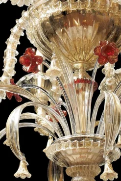 Ca Rezzonico III 12 Leuchten Vergoldeter Kronleuchter & Murano Glas von Aggiolight