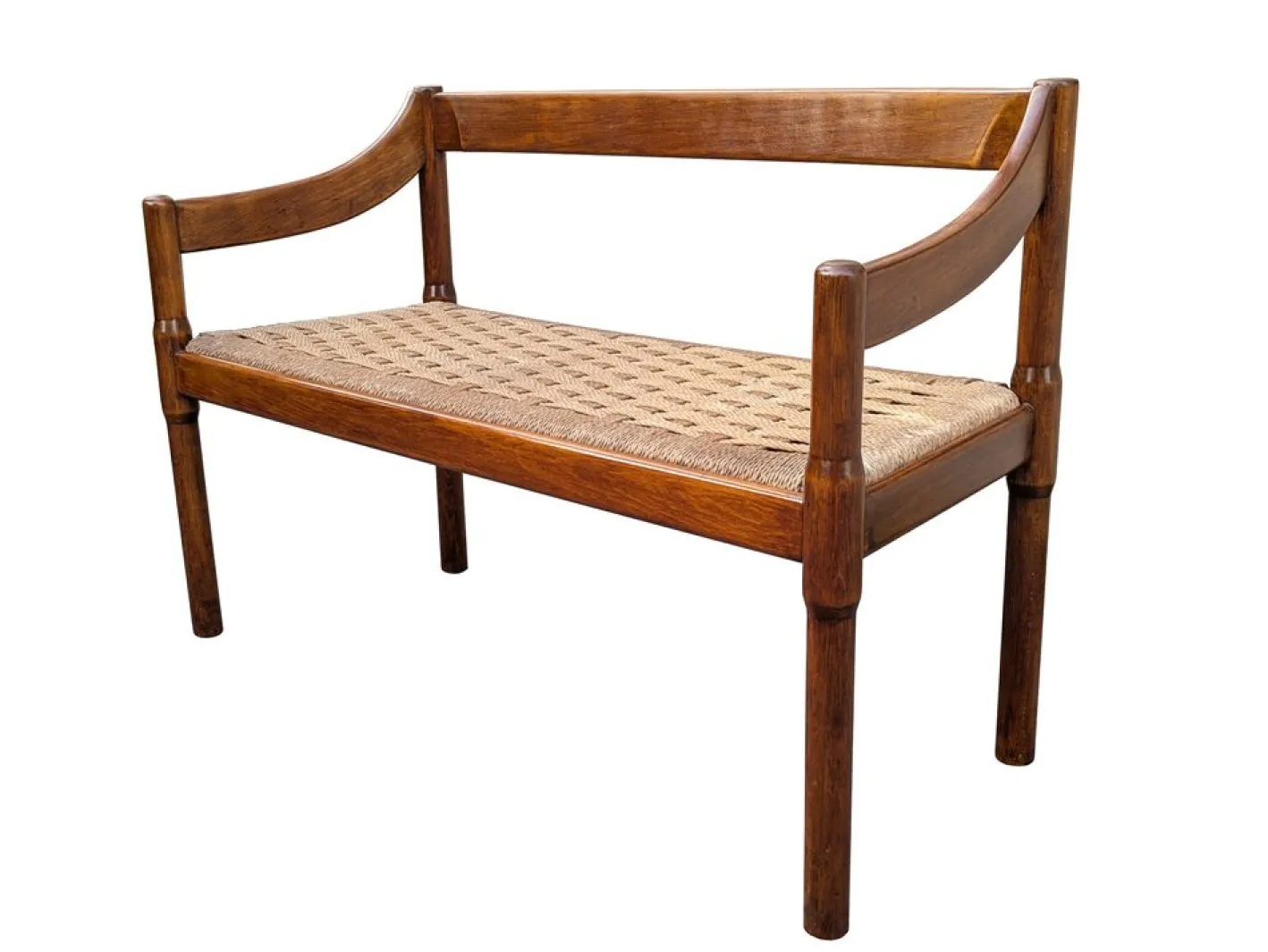 Carimate Bank aus Nussholz & Seil von Magistretti für Cassina, 1963