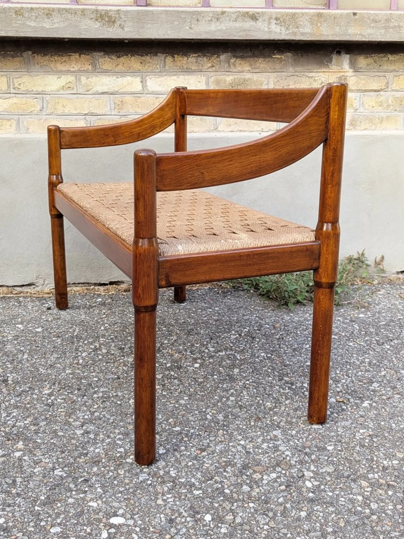 Carimate Bank aus Nussholz & Seil von Magistretti für Cassina, 1963
