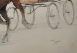 Cecil Aldin, Trabpferde an einer leichten vierrädrigen Karrenfalle, Kreidezeichnung, gerahmt