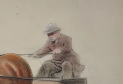 Cecil Aldin, Trabpferde an einer leichten vierrädrigen Karrenfalle, Kreidezeichnung, gerahmt