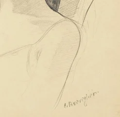 Cesare Breveglieri, Frau mit Hut, Bleistiftzeichnung, 1930er