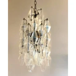 Champagner Poliedro Murano Glas Kronleuchter von Simoeng, 2er Set