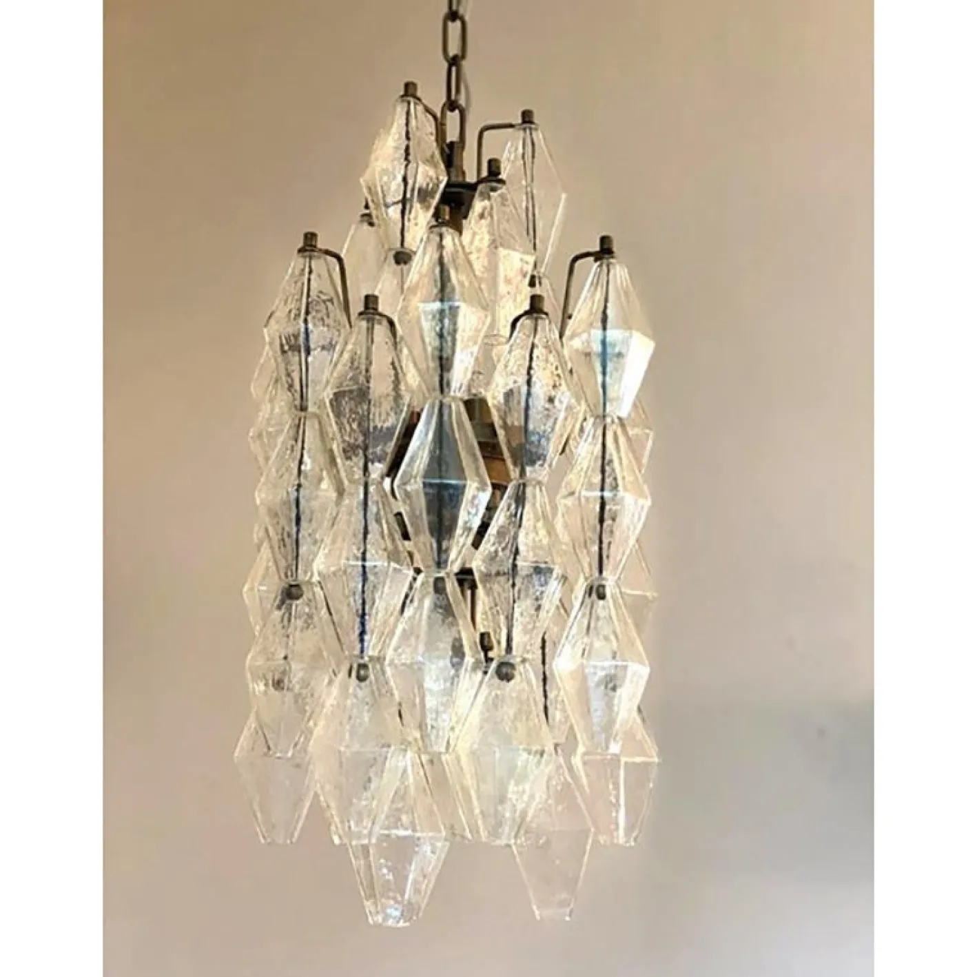 Champagner Poliedro Murano Glas Kronleuchter von Simoeng, 2er Set
