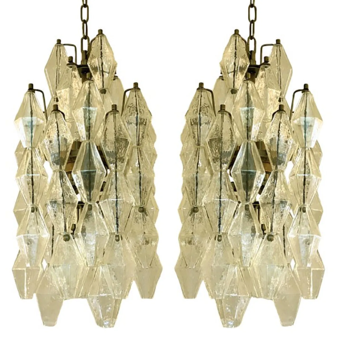 Champagner Poliedro Murano Glas Kronleuchter von Simoeng, 2er Set