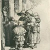 Charles Amand Durand nach Rembrandt, Bettler erhalten Almosen an der Tür eines Hauses, Gravur