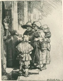 Charles Amand Durand nach Rembrandt, Bettler erhalten Almosen an der Tür eines Hauses, Gravur