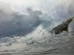 Charles Sim Mottram RBA, High Tide Off Trebar with Strand & Shipwreck, 1894, Aquarell, gerahmt