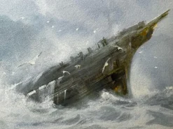 Charles Sim Mottram RBA, High Tide Off Trebar with Strand & Shipwreck, 1894, Aquarell, gerahmt