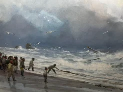 Charles Sim Mottram RBA, High Tide Off Trebar with Strand & Shipwreck, 1894, Aquarell, gerahmt